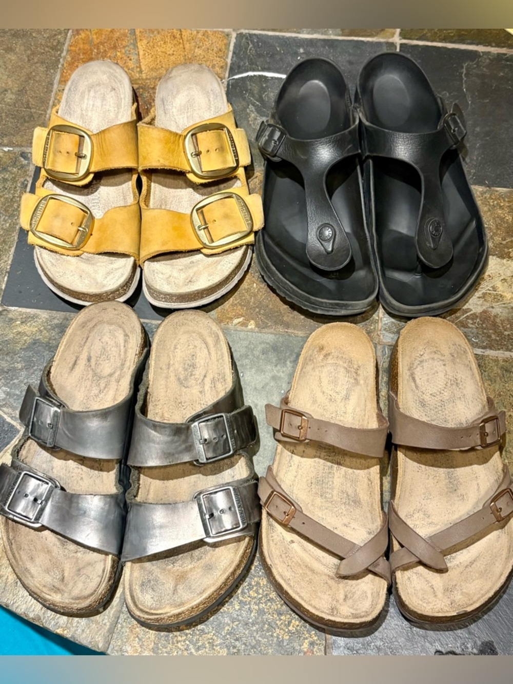 Birkenstock Lot Of 4 Mix Size Leather/EVA Sandals Useable Fair Condition Slides